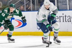 The Thunderbirds Andrej Kukuca in action against the Silvertips. COURTESY PHOTO, Brian Liesse, T-Birds