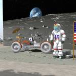 A preliminary design of the lunar rover vehicle and astronaut that could be installed by late 2020 at Kherson Park in downtown Kent. COURTESY GRAPHIC, City of Kent