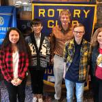 The Kent Sunrise Rotary Club recently recognized Meridian Middle School students and staff, including, from left to right: Nicole Setiawan, Yolanda Le, Damon Chan, Paul Heath, Shae Ferguson and Michele Tang. Dave Mitchell, Kent Sunrise Rotarian, is on the far right. COURTESY PHOTO, Rotary