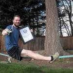 Maple Valleys Justin Gielski holds his Guinness World Record certificate for doing the most consecutive skips over a rope on a slack line, a feat he says helped him earn a return appearance on NBCs American Ninja Warrior. COURTESY PHOTO