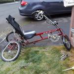 A hit-and-run incident on March 8 seriously injured Andrew Dinsmore and mangled his tri-bike. Kent Police arrived and found Dinsmore conscious. Riding his tri-bike around 5:30 a.m., Dinsmore was heading westbound on Southeast 256th Street at 135th Avenue Southeast when he was hit from behind in the bike lane on the north side of 256th between a fire hydrant and telephone pole near the Metro bus stop. COURTESY PHOTO