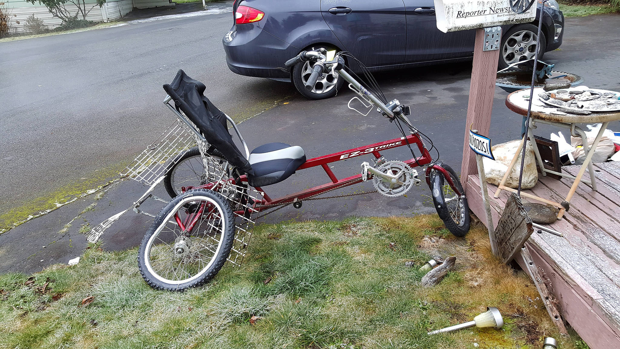 A hit-and-run incident on March 8 seriously injured Andrew Dinsmore and mangled his tri-bike. Kent Police arrived and found Dinsmore conscious. Riding his tri-bike around 5:30 a.m., Dinsmore was heading westbound on Southeast 256th Street at 135th Avenue Southeast when he was hit from behind in the bike lane on the north side of 256th between a fire hydrant and telephone pole near the Metro bus stop. COURTESY PHOTO