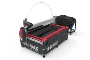 OMAXs GlobalMAX 1508 features a 0.8-by-1.5-meter cutting bed size. Like other OMAX abrasive waterjets, the GlobalMAX can cut almost any material and a wide variety of material thicknesses without any heat-affected zone. COURTESY PHOTO, OMAX
