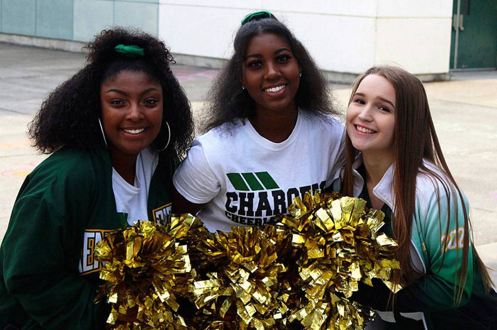 Cheerleaders show their excitement on the first day of school Thursday at Kentridge High School. COURTESY PHOTO, Kent School District