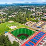 A look at the new synthetic baseball field at Kent-Meridian High, new tennis courts and practice fields. COURTESY PHOTO, Kent School District