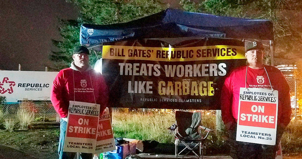 Republic Services sanitation workers on strike in Massachusetts. COURTESY PHOTO