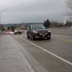 First to tour: City and project supporters took a maiden drive over the new South 224th Street bridge on Dec. 11. MARK KLAAS, Kent Reporter