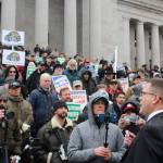Embattled Rep. Matt Shea, R-Spokane Valley, addresses a crowd of gun rights supporters Jan. 17 at the state Capitol, promising his unwavering commitment to defend the Second Amendment. Photo by Cameron Sheppard, WNPA News Service