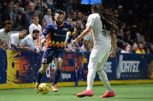 Tacomas Alessandro Canale looks to move past Floridas Drew Ruggles during Tacomas 4-3 win on Sunday. COURTESY PHOTO, MASL Media