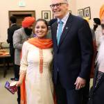 Kent City Councilmember Satwinder Kaur stands with Gov. Jay Inslee at the Sikh American community reception on Feb. 28. COURTESY PHOTO