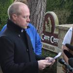 Kevin Connolly, whose 81-year-old father-in-law is a resident at Life Care, reads from a statement at the March 5 press conference. Blake Peterson/staff photo