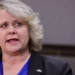 Kent Mayor Dana Ralph addresses the media about the King County-run quarantine facility in Kent during a news conference at City Hall on Friday. A potentially-infected patient fled the facility, posing questions about the security of the newly-established site. MARK KLAAS, Kent Reporter