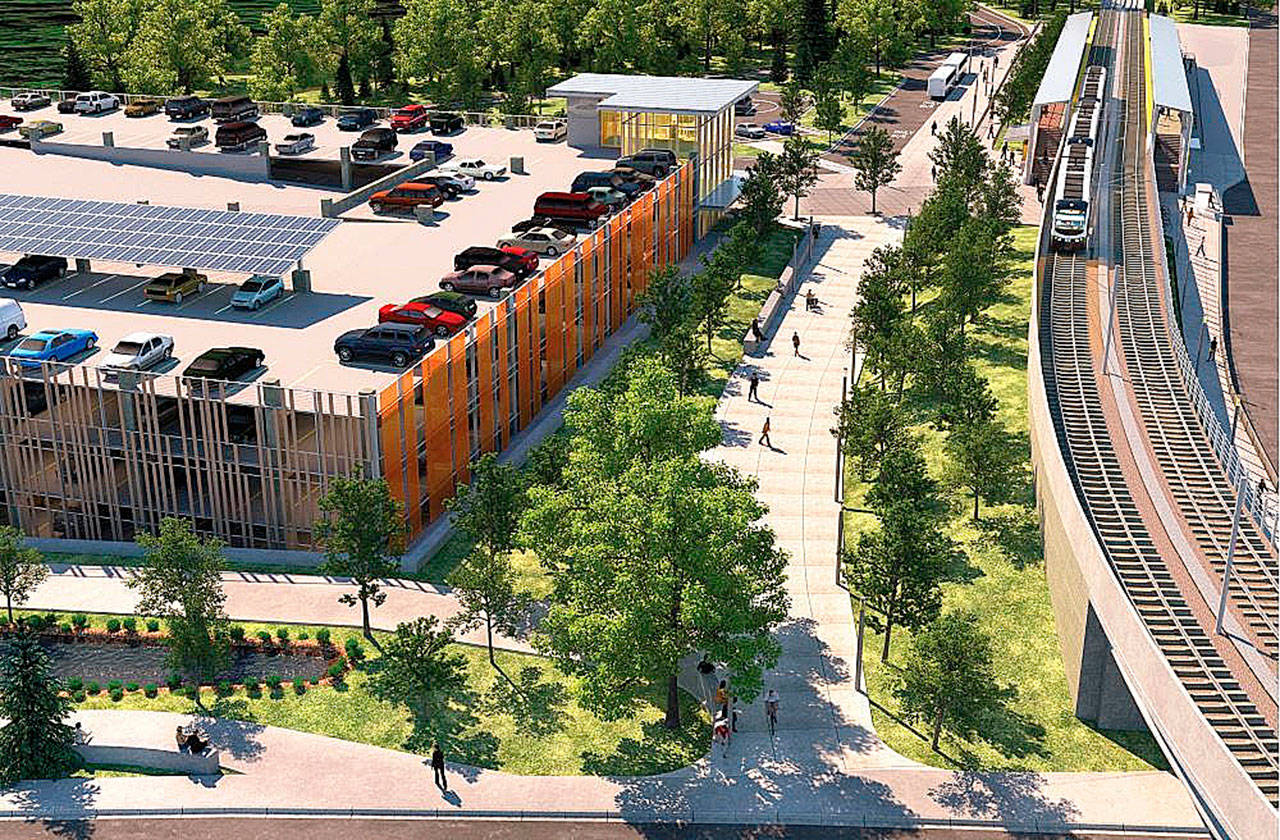 A rendering of the new Star Lake light rail station to be built at South 272nd Street near I-5 in Kent. COURTESY GRAPHIC, Sound Transit