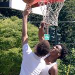 Two basketball players enjoy a recent sunny day at West Fenwick Park. STEVE HUNTER, Kent Reporter
