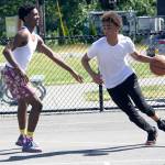 Two basketball players practice on a recent sunny day at West Fenwick Park. STEVE HUNTER, Kent Reporter