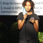 Baeza Lakew, a senior at Kentlake High School, speaks at a protest rally Aug. 17 outside of the Kent Police Department. STEVE HUNTER, Kent Reporter