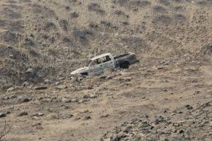 The truck of the Renton family as it was found Tuesday. While fleeing the Cold Springs Fire two adults were severely burned and one toddler died. Courtesy photo/Okanogan Sheriffs Office