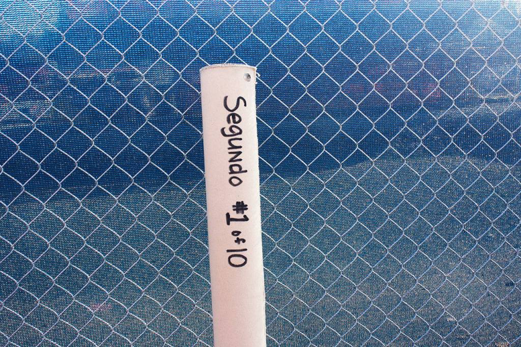 A tube for one of the murals by Tommy Segundo stands alone as crews install artwork along Pacific Highway South at the light rail station construction site. STEVE HUNTER, Kent Reporter