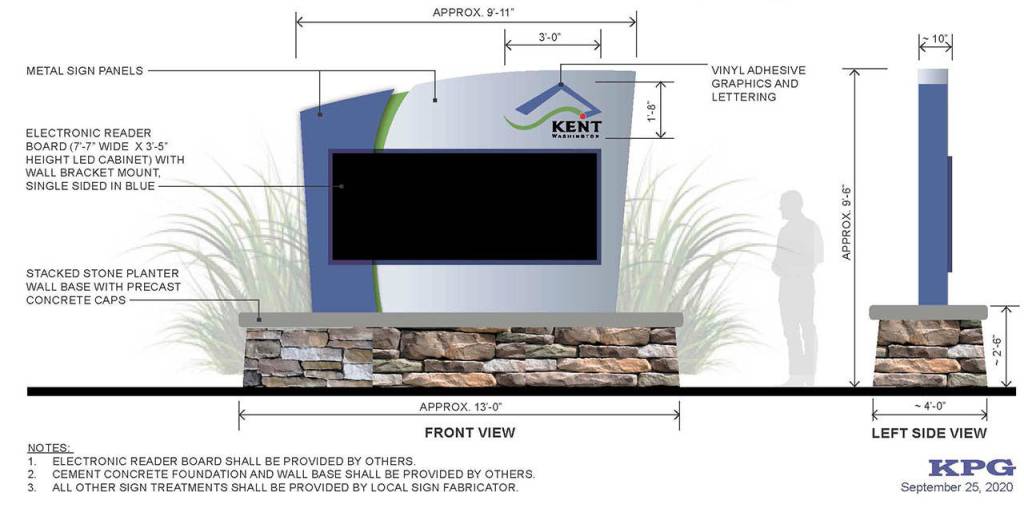 A look at the dimensions of the new message boards the city of Kent will install along Willis Street. COURTESY IMAGE, City of Kent