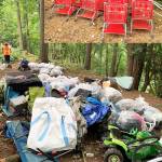 A photo insert of several of the shopping carts found in Mill Creek Canyon and bags that crews filled with trash left by homeless encampments. COURTESY PHOTO, City of Kent