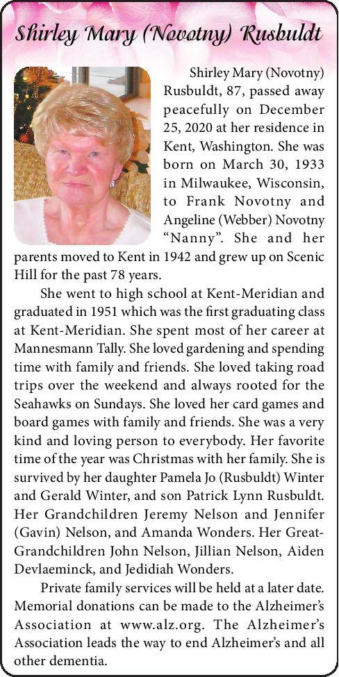 Shirley Mary (Novotny) Rusbuldt | Obituary