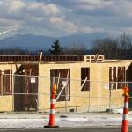 The first walls of the Alexan Gateway Apartments go up Feb. 9 on Kents West Hill along Military Road South near Veterans Drive. STEVE HUNTER, Kent Reporter