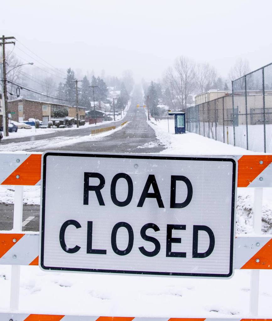 Crews closed the James Street hill briefly during the Feb. 12-14 snowstorm. COURTESY PHOTO, City of Kent