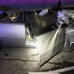 A Kent man, 25, was critically injured in this Toyota Camry in a head-on collision March 11 along Highway 18 near Kent. COURTESY PHOTO, State Patrol