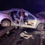 A Tacoma woman, 30, suffered critical injuries when her Lexus collided head on with another vehicle March 11 along Highway 18 near Kent and ended up atop a guardrail. COURTESY PHOTO, State Patrol