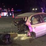 A collision April 1 in Kent at Southeast 240th Street and 112th Avenue SE caused a car to split apart. COURTESY PHOTO, Puget Sound Fire