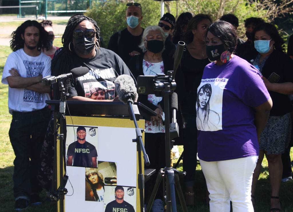 Katrina Johnson speaks about the role Sonia Joseph played in seeking justice for Giovonn Joseph-McDade. STEVE HUNTER, Kent Reporter