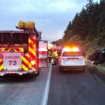 Fire crews respond to a crash Thursday morning, May 20 on Interstate 5 in Kent. COURTESY PHOTO, South King Fire & Rescue