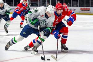 Conner Roulette handles the puck for the Seattle Thunderbirds during the 2020-2021 season. COURTESY PHOTO, Brian Liesse, Thunderbirds