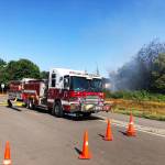 Puget Sound Fire arrives at a homeless camp fire June 29 along Frager Road in Kent near the Green River. COURTESY PHOTO, Puget Sound Fire