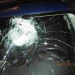 Damage to a vehicle struck by a rock along Interstate 5 southbound near South 272nd Street on the Kent/Federal Way border. COURTESY PHOTO, Washington State Patrol
