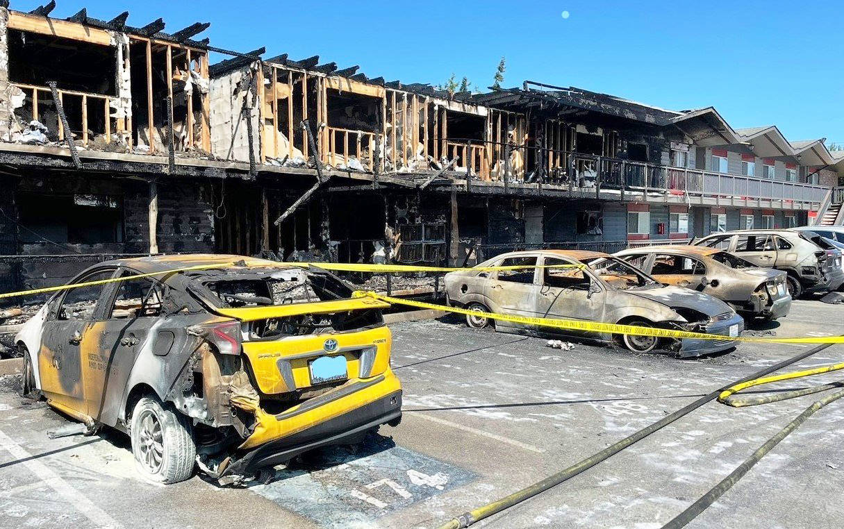 Fire damaged apartments and vehicles late Saturday night, July 10 at The Hanover Apartments in SeaTac. COURTESY PHOTO, Puget Sound Fire