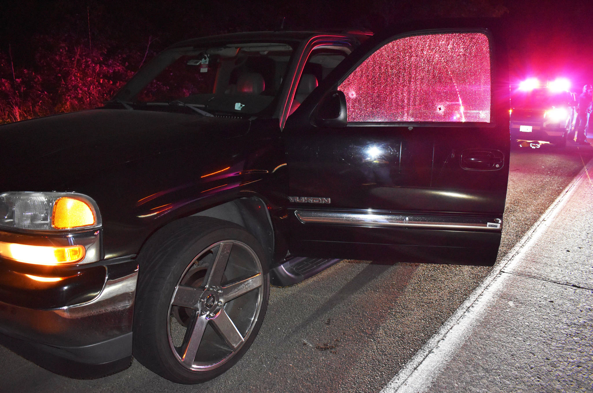 Bullets struck this 2005 GMC Yukon on July 27 along northbound Interstate 5 in Kent near State Route 516. COURTESY PHOTO, State Patrol