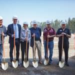 Auburn City Councilmembers Claude DaCorsi and Bob Baggett pose for a photo with Pacific Raceways staff during the groundbreaking event on Wednesday, Aug. 18, 2021. Photo by Henry Stewart-Wood/Sound Publishing