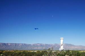 Kent-based Blue Origins New Shepard rocket successfully completed another flight to space and back Aug. 26 in West Texas. The booster is in the foreground and the capsule to the left of it. COURTESY PHOTO, Blue Origin