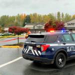 Seattle Police respond as part of a US Marshals Service task force Oct. 27 to the Safeway parking lot in Des Moines at 27035 Pacific Highway S. Officers shot and injured a man wanted for kidnapping. COURTESY PHOTO, Seattle Police