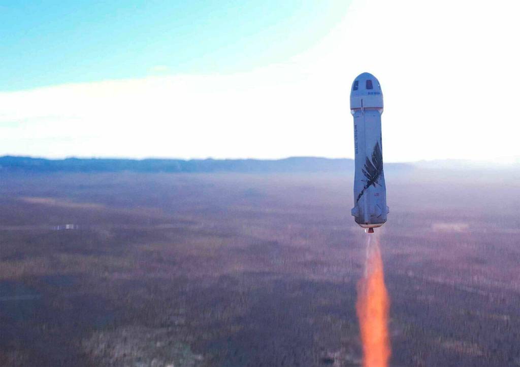 The launching of Blue Orgins New Shepard rocket Dec. 11 in Texas. COURTESY PHOTO, Blue Origin
