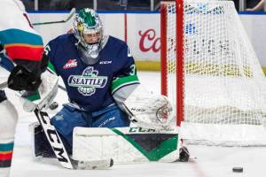 Seattle Thunderbirds goalie Thomas Milic, the Western Hockey League goaltender of the week. COURTESY PHOTO, Brian Liesse/Seattle Thunderbirds