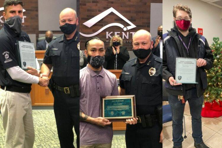 Left to right: Dustin Everett, Clarence Tewasiliyaro and Brian Yeater all receive their awards. Courtesy photo