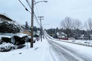 The James Street hill in Kent on Sunday, Dec. 26. A portion of the hill was closed but reopened Sunday night. A few other Kent streets remained closed Monday morning. COURTESY PHOTO, MJ McNeill