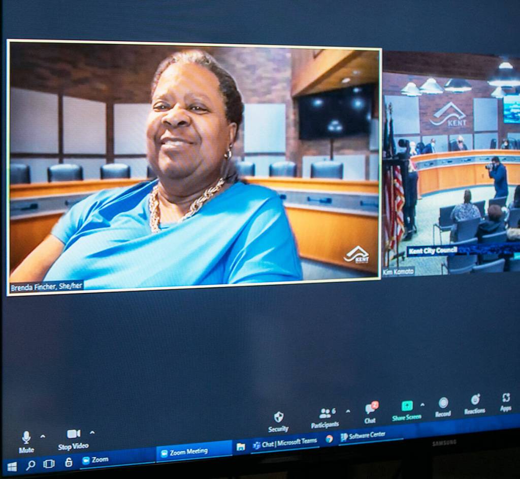 City Councilmember Brenda Fincher is sworn in via Zoom during the Jan. 4 council meeting. COURTESY PHOTO, City of Kent