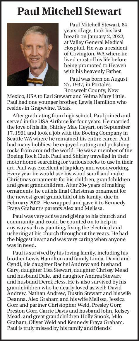 Paul Mitchell Stewart | Obituary