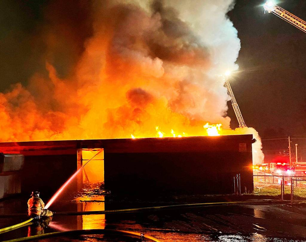 Firefighters fight a blaze Feb. 16 at a former SeaTac elementary school. COURTESY PHOTO, Puget Sound Fire