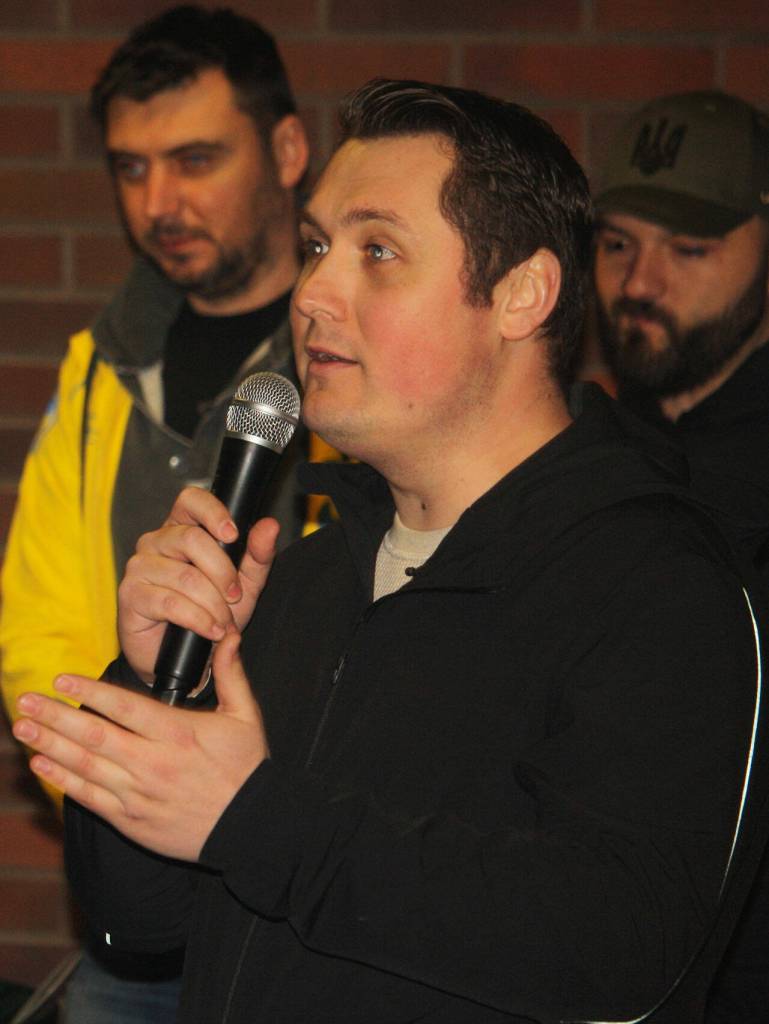 The Rev. Roman Melnik speaks during a rally for Ukraine in Kent. STEVE HUNTER, Kent Reporter