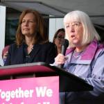 U.S. Democratic Sen. Patty Murray speaks May 6 at an abortion rights rally in Seattle. U.S. Rep. Kim Schrier, D-Sammamish, is on the left. COURTESY PHOTO, Patty Murray