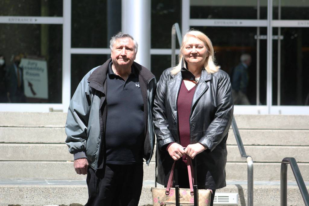 Allan Benny and Joann Thomas on the front steps of the federal court building in Seattle. Photo by Ray Miller-Still